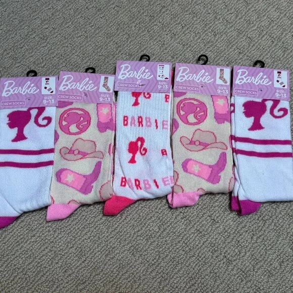 5 Barbie New Novelty Crew Socks Size 6-12/13 - Men's/Women's - - Picture 1 of 2